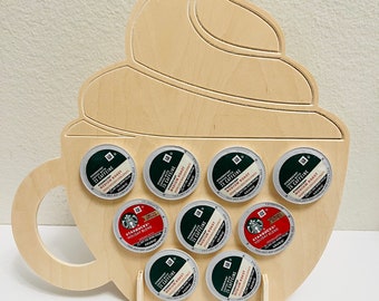 DIY K Cup Holder: Unfinished Wood Coffee Mug, Holds 9 K-Cups