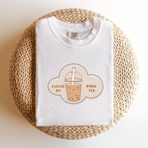 Fueled by Boba Tea Comfort Colors T Shirt, Kawaii Cloud Bubble Tea Drink T shirt, Minimalist Boba Addict Tee, Gift for Boba Lover Tshirt Top