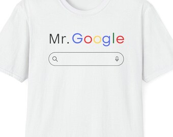 May include: White t-shirt with a graphic of the Google search bar and the text "Mr. Google" in colorful letters.