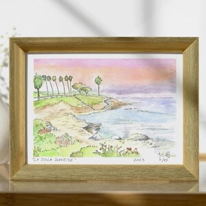 La Jolla Sunrise Watercolor Painting La Jolla Cove San Diego California 5x7 Watercolor Painting Fine Art Print Local Artist from San Diego