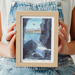 In The Caves La Jolla Beach 5x7 Watercolor Painting Fine Art Print Local Artist from San Diego From the La Jolla in Watercolor Collection