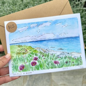 Fine Art Card Gallery Greetings “La Jolla in Bloom&quot; San Diego Artist Handmade Card High Quality Card Comes in 1, 3, 5, 8, & 10 Pack