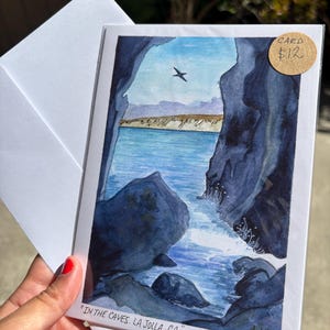 Fine Art Card La Jolla in Watercolor Handmade Greeting Card | &quot;In The Caves. La Jolla, CA&quot; San Diego, CA Local Artist