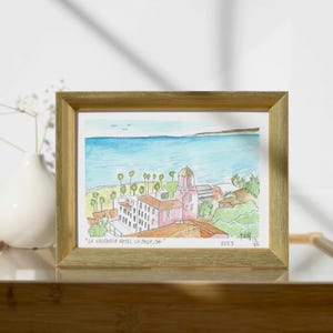 Valencia Hotel La Jolla San Diego California 5x7 Watercolor Painting Fine Art Print Local Artist from San Diego Landmark Art La Jolla Beach