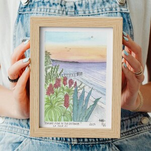 Scripps Pier La Jolla Beach 5x7 Watercolor Painting Fine Art Print Local Artist from San Diego From the La Jolla in Watercolor Collection