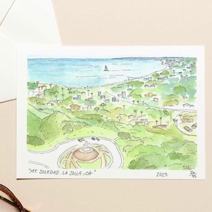 Fine Art Card La Jolla in Watercolor Handmade Greeting Card | &quot;Mt. Soledad. La Jolla, CA&quot; Local Artist | Comes in 1, 3, 5, 8, & 10 Pack