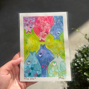 Original Watercolor &quot;Fish Kiss&quot; 5x7 Artwork by PSGStudioArt | Local San Diego Artist