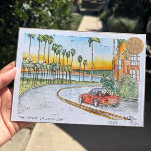 Day Trip To La Jolla 5x7 Watercolor Painting Fine Art Print Local Artist from San Diego From the La Jolla in Watercolor Collection