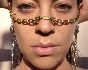 brass face chain, face chain, silver face chain, burning man, face jewelry, head jewelry, safety chain, brass chain, festival fashion