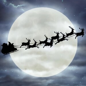 Schlitten des Weihnachtsmanns im Mondlicht Postkarte