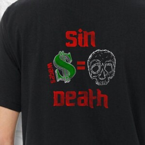 Christian t-shirt Mens Birthday Gift Teen Gift for Men Boy Birthday Gift for Women Girl Birthday Romans Wages of Sin Skull Tee