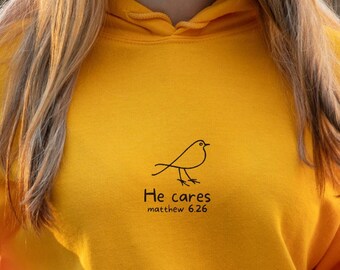 Christian Sweatshirt Womens Hoodie He Cares Bible Verse