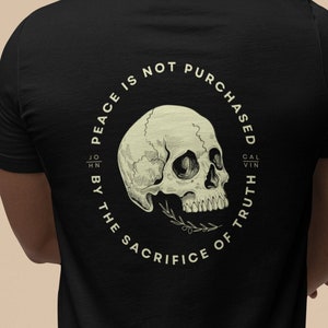 Christian T-shirt John Calvin Skull Tee Reformed Quote Christian Teen Gift for Religious Pastor Boys Birthday Girls Birthday