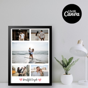Beau collage de photos de couple | Modèle de toile modifiable 12 x 18 | Art mural imprimable romantique | Carte mémoire Couple | Cadeau photo numérique