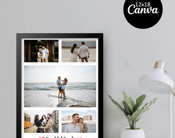 Wedding Photo Collage Template, Personalized Anniversary Gift (Canva, 12x18 inch, Digital Download)