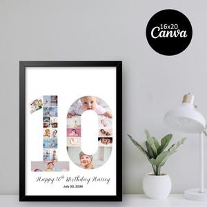 10th Birthday Photo Collage,10th Birthday Photo Collage Template,10th Collage, Custom Gift for her, 10th Birthday, Number Collage,
