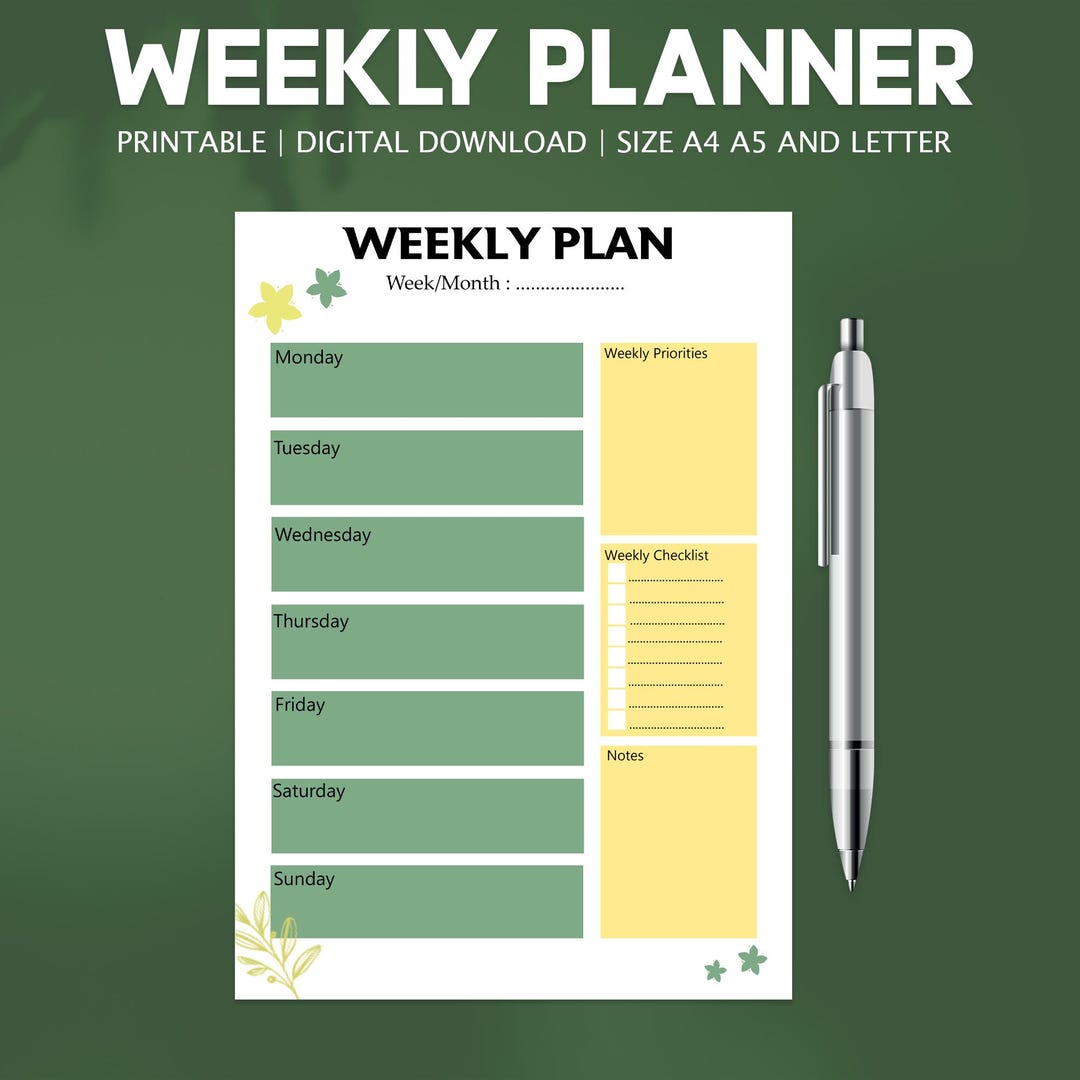 Minimalist Weekly Planner Printable, A4 A5 Letter (PDF) - Etsy