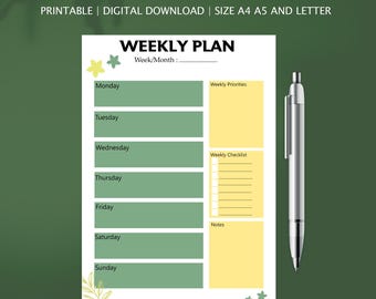 Minimalist Weekly Planner Printable, A4 A5 Letter (PDF)