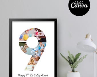 9th Birthday Photo Collage, Custom Number 9 Keepsake (Digital Download)