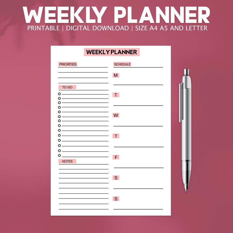 Minimalist Weekly Planner Printable, A4 A5 Letter (digital Download) - Etsy