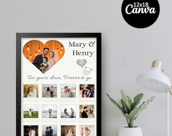 Heart Photo Collage Template with LOVE Letters, Couple Anniversary Gift (Digital Download)