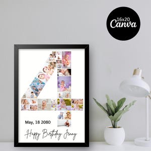 4th Birthday Photo Collage Template, Number 4 Collage,4th Birthday, Number Collage, Canva Template,Custom Gift for her