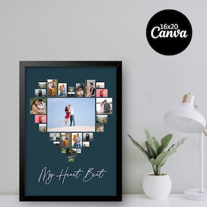 Birthday Photo Collage Template, Canva Birthday Photo Collage, Heart Photo Collage Template, Heart Collage, Canva Heart Collage
