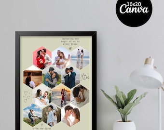 Plantilla de collage de fotos de aniversario, regalo romántico para parejas (descarga digital)