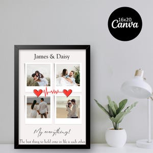 Wedding anniversary collage template, personalized love couple photo collage, wedding anniversary photo gift, minimalist photo collage
