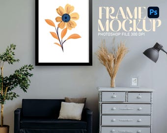 Minimalist Black Frame Mockup, Vertical Wall Art (PSD)