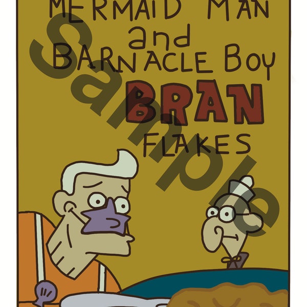 SpongeBob Bran Flakes Mermaid Man and Barnacle Boy Digital Download Print Decor