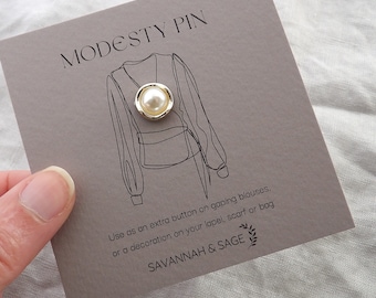 Modesty Pin Faux Pearl, Wrap Top Pin, Low Top Pin, Cleavage Brooch, Gift for Friend, Daughter Gift, Extra Pearl Button, Gold Wrap Top Pin