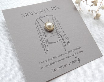 Faux Pearl Modesty Pin, Gold Pearl Modesty pin, Cleavage Pin, Low top Pin, Wrap Dress Pin, Extra Button Pin, Top Button Pin, Daughter Gift