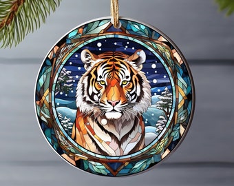 Tiger Ornament, Stained Glass Tiger Ornament Christmas, Ornament Exchange Christmas Birthday Gift Under 20 For Tiger Lovers