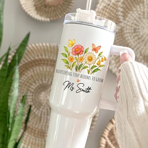 Teacher Tumbler, Personalized Back To School Gift, Custom 40oz Tumbler with Handle, Teacher Appreciation Cup, End Of Year Teacher Travel Mug