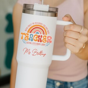 Teacher Tumbler Personalized Back To School Gift, Custom 40oz Tumbler with Handle Teacher Appreciation Cup, End Of Year Teacher Travel Mug