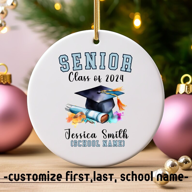Personalized Senior 2025 Ornament, Custom Name Class of 2025 High School Graduate Holiday