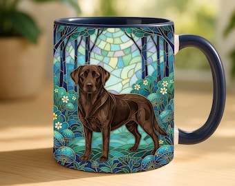 Chocolate Labrador Coffee Mug Faux Stained Glass Ceramic Cup Gift For Dog Lover