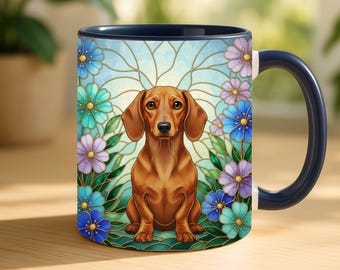 Dachshund Coffee Mug Faux Stained Glass Ceramic Cup Gift For Dachshund Dog Lover