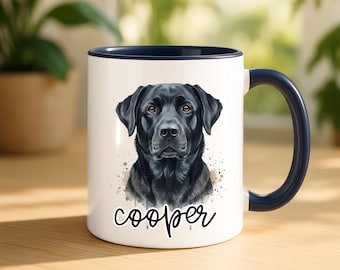 Personalized Black Labrador Coffee Mug, Custom Dog Name Ceramic Cup, Gift For Dog Lover