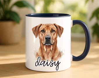 Personalized Ridgie Coffee Mug, Custom Dog Name Ceramic Cup, Gift For Rhodesian Ridgeback Dog Lover