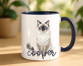 Personalized Ragdoll Cat Coffee Mug, Custom Cat Name Ceramic Cup, Gift For Cat Lover