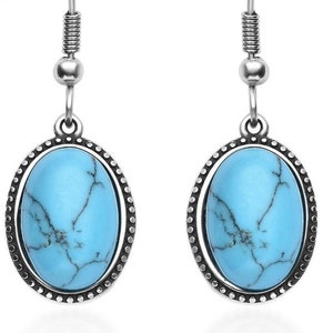 Light Blue Howilite Dangle Fish Hook Earrings