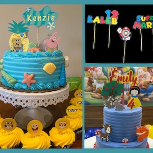 Cake topper Super Mario, Sponge Bob, Snow white, Rugrats - customized