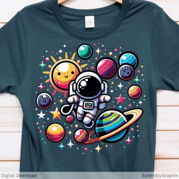 Cartoon Space SVG | Space Theme Design | Fun Space PNG | Colorful Planet Sticker Sublimation Design | Cute  Outer Space Astronaut Download