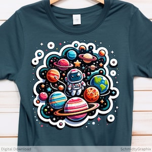 Cartoon Space SVG | Weltraum-Themendesign | Lustiger Weltraum PNG | Sublimation SVG | Buntes Planeten-Aufkleber-Design | Niedlicher Astronauten-Download