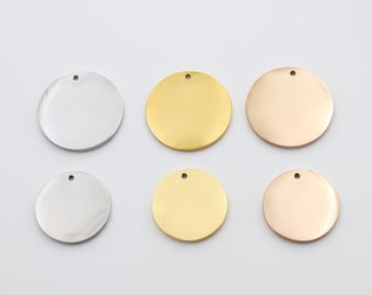 Stainless steel blanks discs pendant 10 pieces package, bulk stamping blanks, 19mm and 16mm wholesale engraving blanks with holes