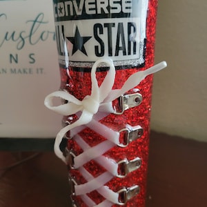 All star chuck shoe glitter tumbler. 3D Converse Chuck Taylor inspired tumbler. Custom Sneaker Shoelace Tumbler.