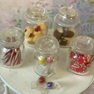 Dollhouse Candy in Glass Jars | Miniature Candies | Miniature Cookies in Jars | Dollhouse Candy Shop | Dollhouse Fudge | 1:12 scale