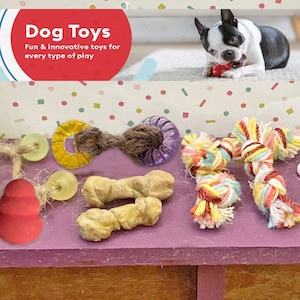 Dollhouse Dog Toys | Miniature Dog Toys | Dollhouse Dog Supplies | Miniature Pet Store | Dollhouse Pet Supplies | 1:12 Scale